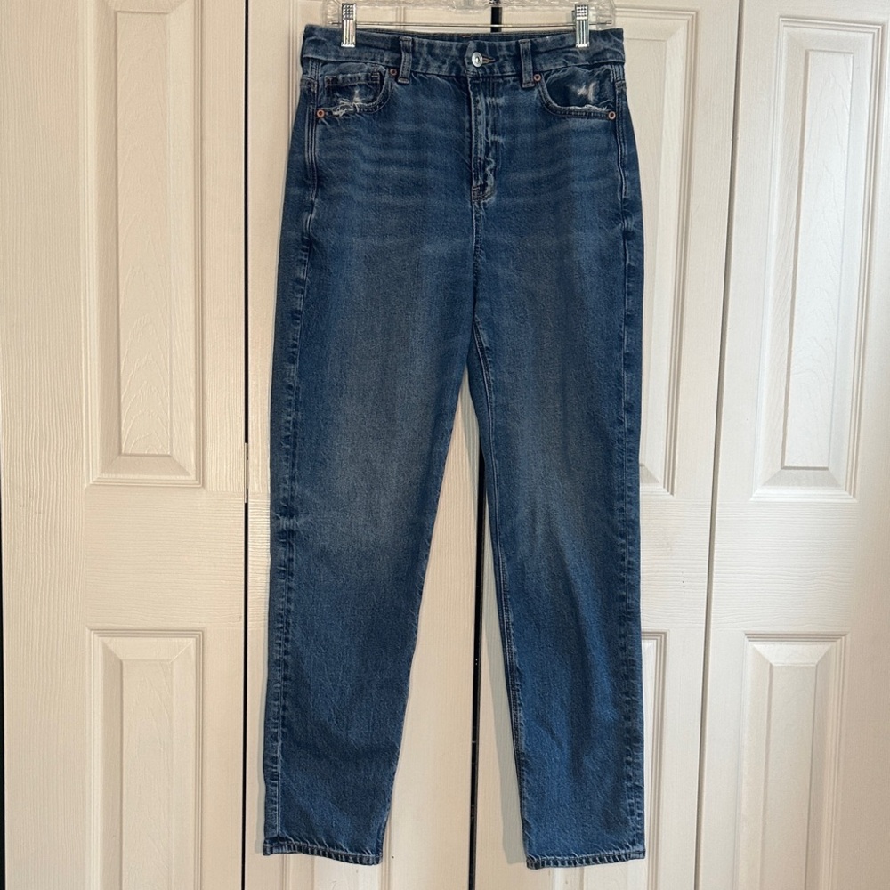 American Eagle Outfitters Straight Leg Blue Jeans (curvy mom jeans 10 long)